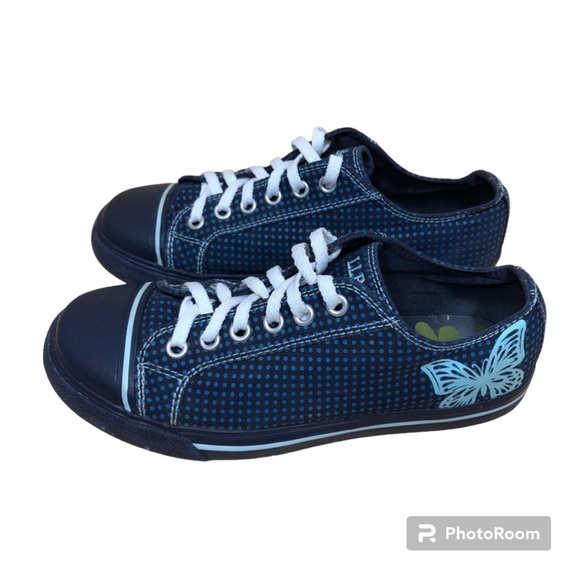 L.L. Bean Polka Dot Butterfly Canvas Sneakers Navy Size 4 - Picture 2 of 7